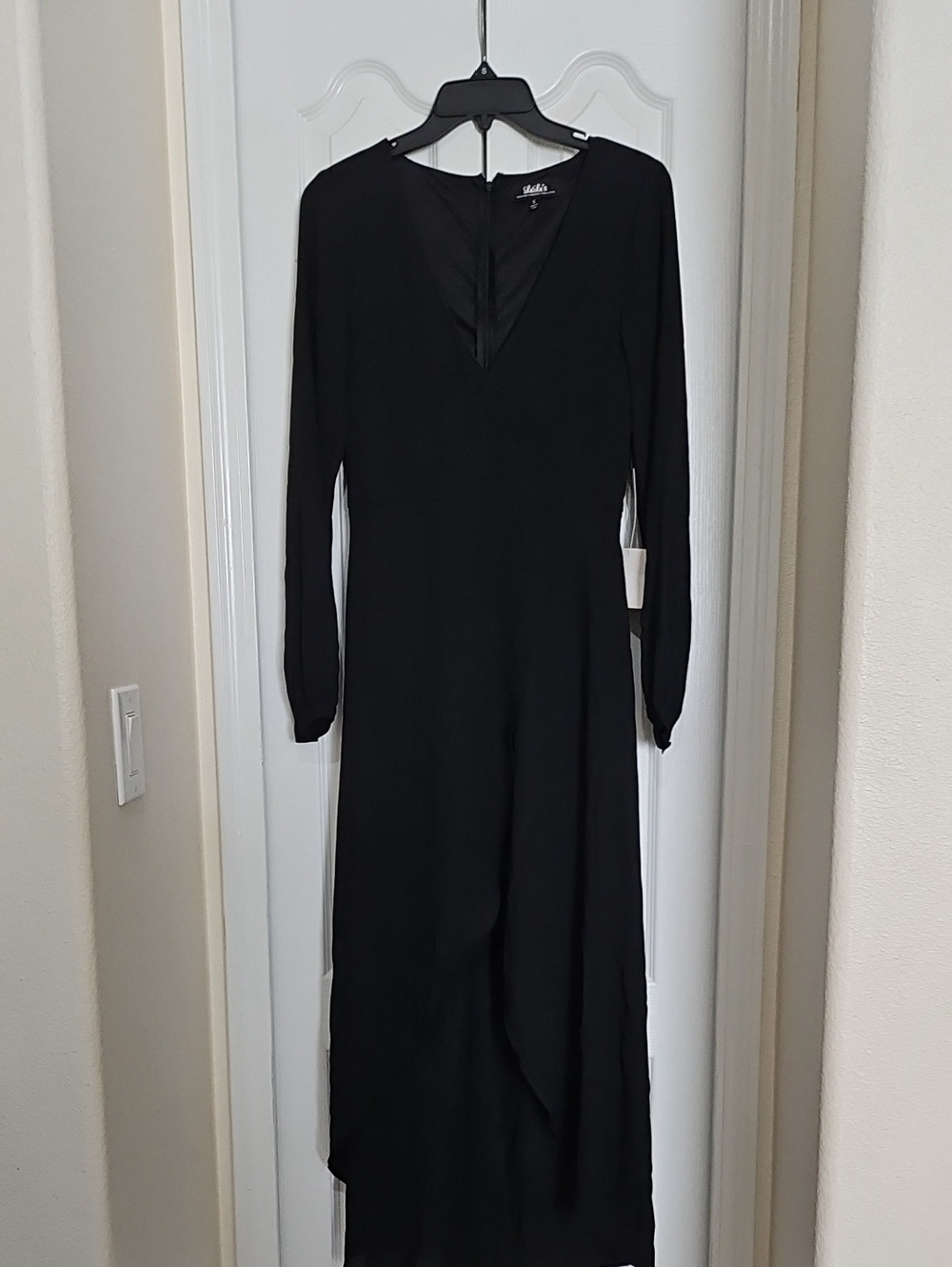 NWT Lulu's Black Long Sleeve Faux Wrap Maxi Dress Women's Size S Elegant Formal. - Picture 2 of 11